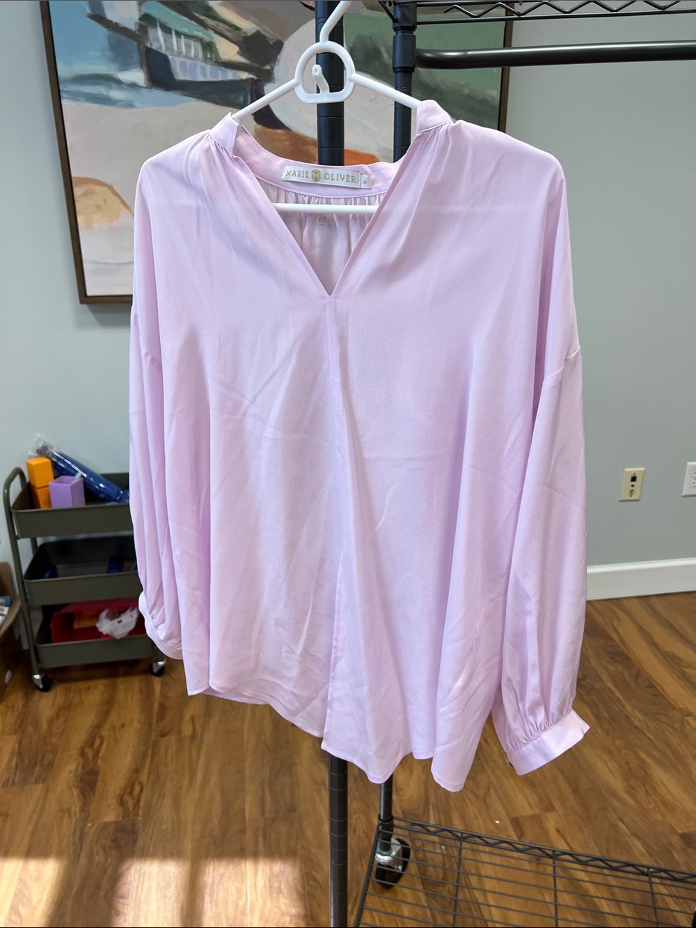 Marie Oliver Lilac / Pink V-Neck Balloon Sleeve Blouse XS